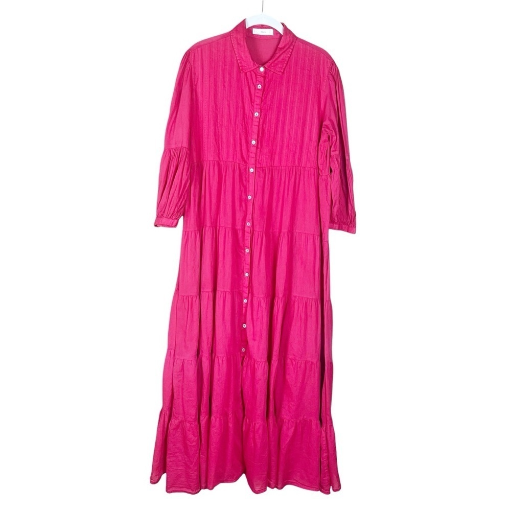 Mango MNG Women’s 6 Red Tiered Maxi Dress Button Front Lightweight Flowy Summer